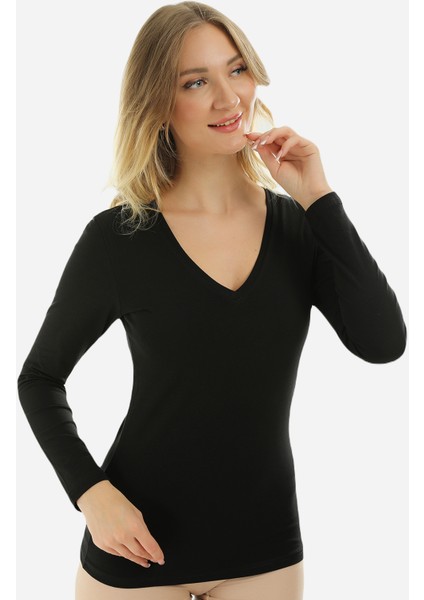 Uzun Kollu V Yaka Slim Fit Kadın Body 2039
