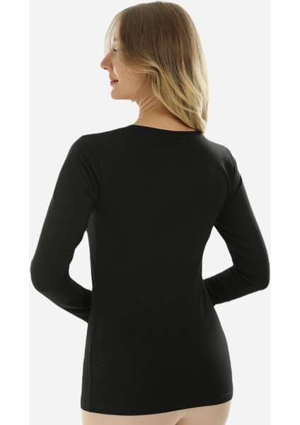 Uzun Kollu V Yaka Slim Fit Kadın Body 2039
