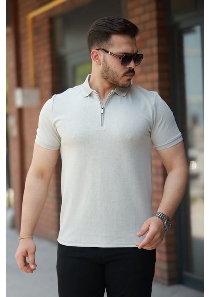 Erkek Fermuarlı Yaka Kısa Kollu Tişört