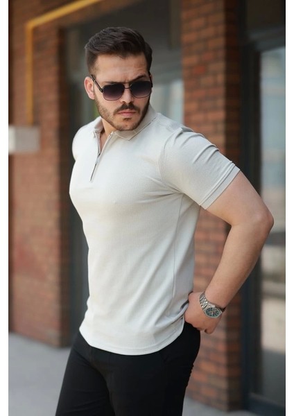 Erkek Fermuarlı Yaka Kısa Kollu Tişört fiyatları