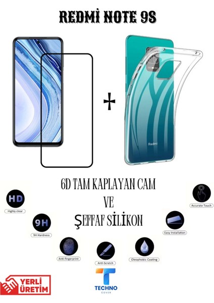 Redmi Note 9s 6d Tam Kaplayan Ekran Koruyucu ve Şeffaf Kılıf 2li Avantajlı Paket