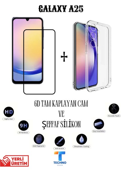 Samsung A25 6d Tam Kaplayan Ekran Koruyucu ve Şeffaf Kılıf 2li Avantajlı Paket