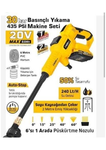 5410 Akü Hariç Basınçlı Oto Araba Bahçe Yıkama Tabancası Seti 30 Bar fiyatları