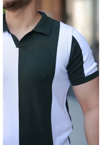 Erkek Kısa Kollu Polo Yakalı Blok Desenli Triko Bluz modelleri