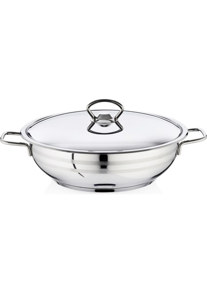 Bestinox 28x8.5 cm Tel Kulplu Çelik Kapaklı Çelik Kısa Tencere-5.2 Litre