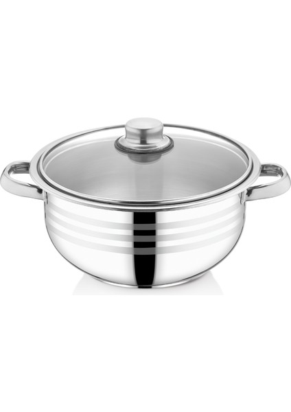 Bestinox 22 cm Boru Kulplu Cam Kapaklı Çelik Derin Tencere-3.90 Lt