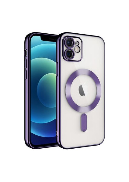 iPhone 11 Kılıf Kenarları Renkli ve Magsafe Halkalı Şık Auraq Premium Silikon Şeffaf