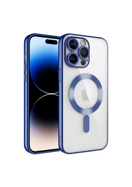 iPhone 14 Pro Max Kılıf Kenarları Renkli ve Magsafe Halkalı Şık Auraq Premium Silikon Şeffaf