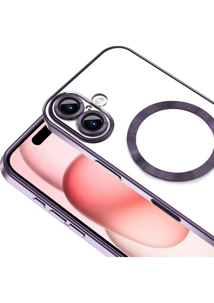 iPhone 14 Pro Max Kılıf Kenarları Renkli ve Magsafe Halkalı Şık Auraq Premium Silikon Şeffaf