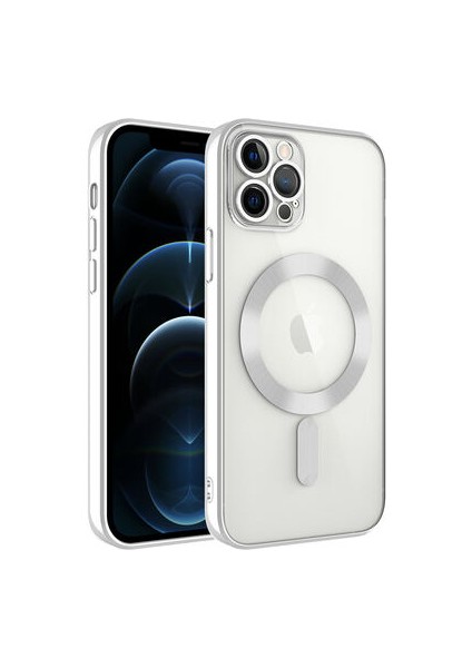 iPhone 11 Pro Max Kılıf Kenarları Renkli ve Magsafe Halkalı Şık Auraq Premium Silikon Şeffaf