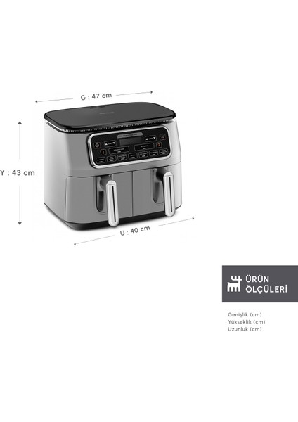 Air Pro Cook Duo Ev Yemeği Xxxl 8 Litre Airfryer Cool Gray 8 Kişilik fiyatları