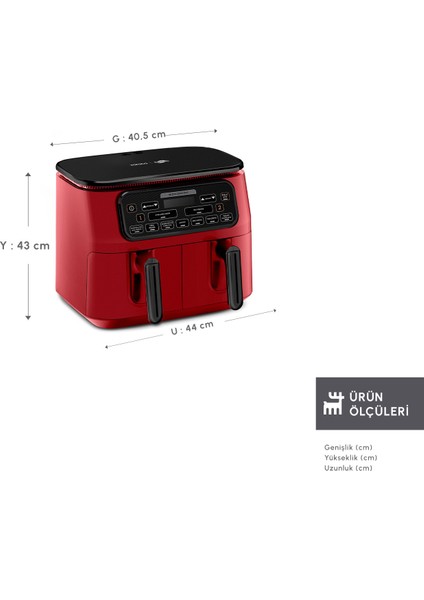 Air Pro Cook Duo Superfresh Kırmızısı 4+4 Litre 8 Kişilik fiyatları