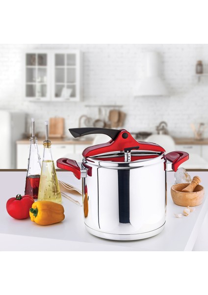 4 Lt Klasik Düdüklü Renkli Kulp Yeni Vision Model-Kırmızı Kulplu