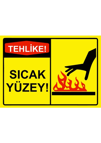 Tehlike! Sıcak Yüzey! Uyarı Levhası Etiket 25X35 cm