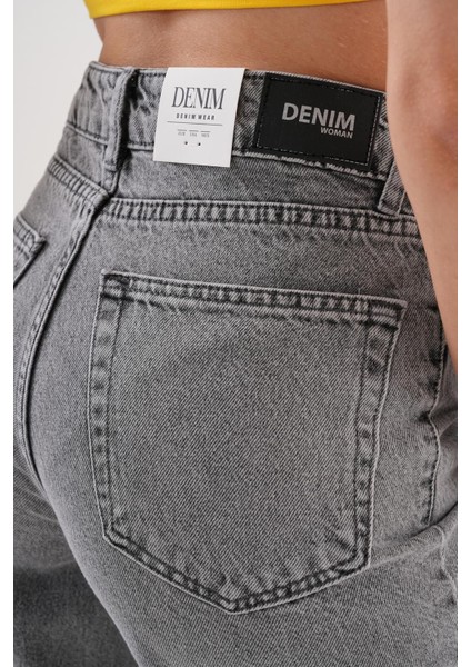 Kadın Palazzo Salaş Paça Süper Yüksek Bel Jean Pantolon Füme