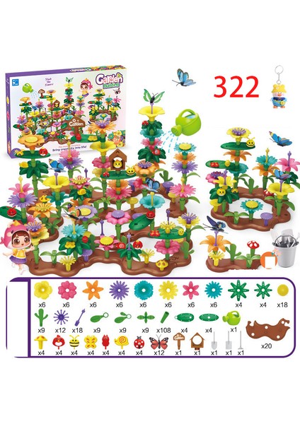 322PCS Çocuk Entelektüel Bulmacaçeşitli Bahçe Yapıtaşlarıseti Yaratıcı Dıy Çiçek Aranjmanı Montaj Oyuncakları (Yurt Dışından)