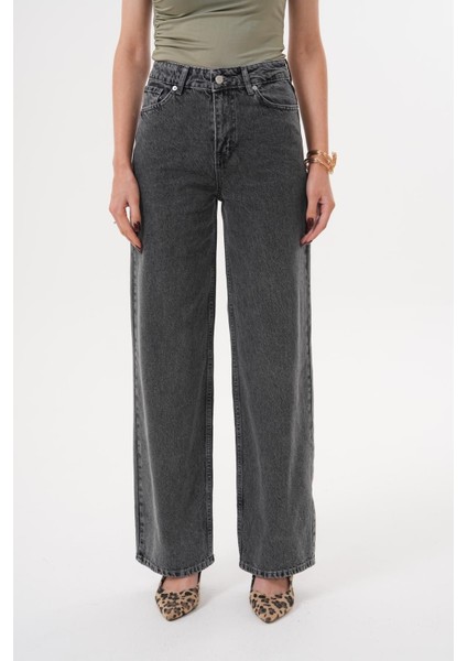 Kadın Palazzo Salaş Paça Süper Yüksek Bel Jean Pantolon Antrasit