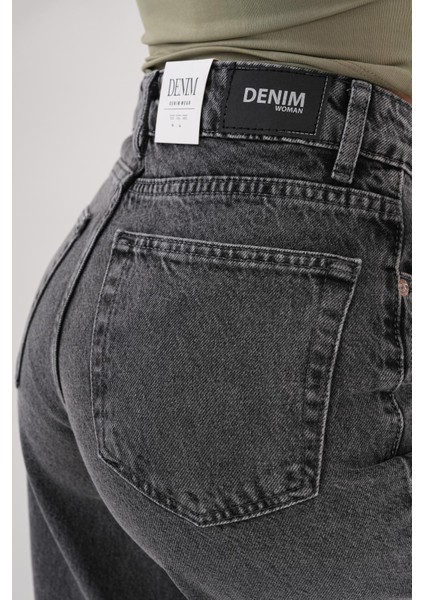 Kadın Palazzo Salaş Paça Süper Yüksek Bel Jean Pantolon Antrasit