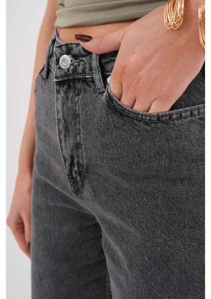Kadın Palazzo Salaş Paça Süper Yüksek Bel Jean Pantolon Antrasit