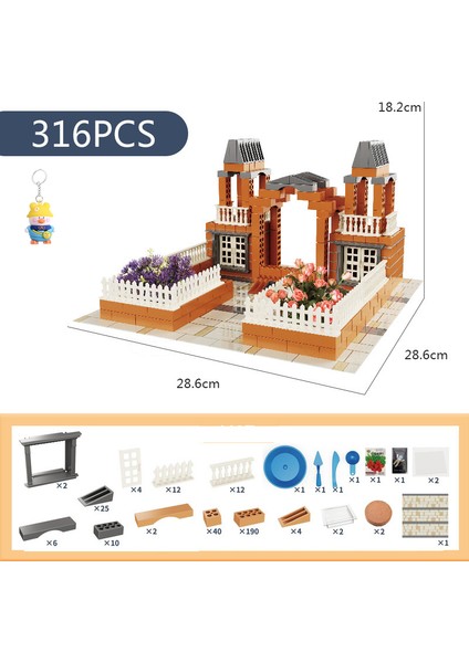 316PCS Mason Üç Boyutlu Mimari Kırmızı Mini Tuğla El Yapımı Ev Villa Model Oyuncak (Yurt Dışından)