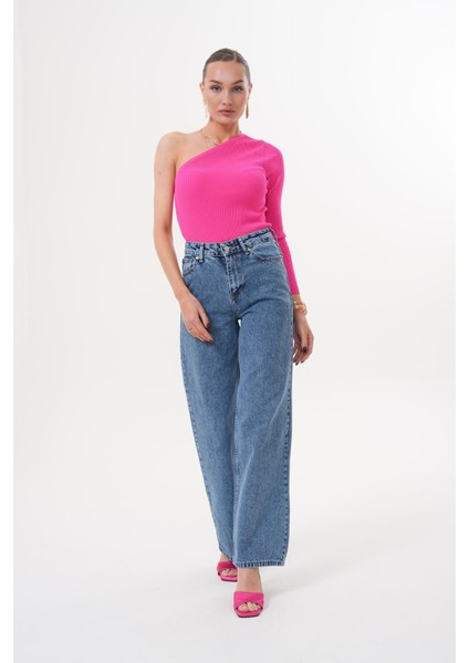 Kadın Palazzo Salaş Paça Süper Yüksek Bel Jean Pantolon Lacivert fiyatları