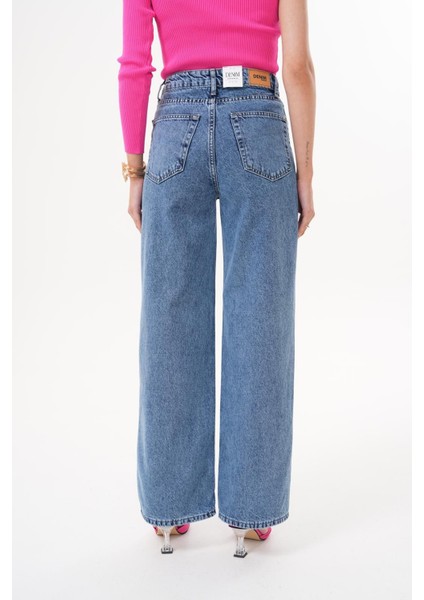 Kadın Palazzo Salaş Paça Süper Yüksek Bel Jean Pantolon Lacivert indirimleri