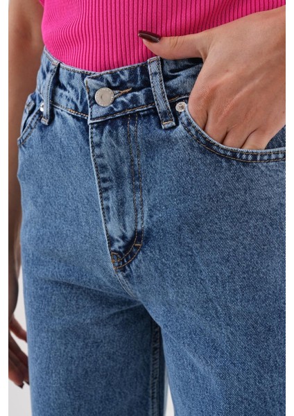 Kadın Palazzo Salaş Paça Süper Yüksek Bel Jean Pantolon Lacivert