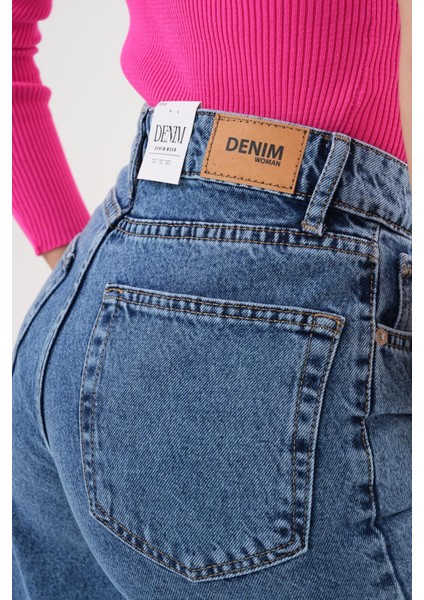 Kadın Palazzo Salaş Paça Süper Yüksek Bel Jean Pantolon Lacivert