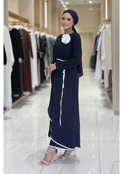 Gül Detaylı Elbise 3976 Lacivert modelleri