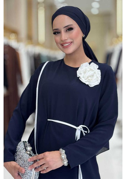 Gül Detaylı Elbise 3976 Lacivert fırsatları