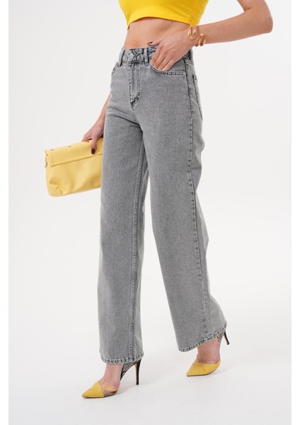 Kadın Palazzo Salaş Paça Süper Yüksek Bel Jean Pantolon Füme fiyatları