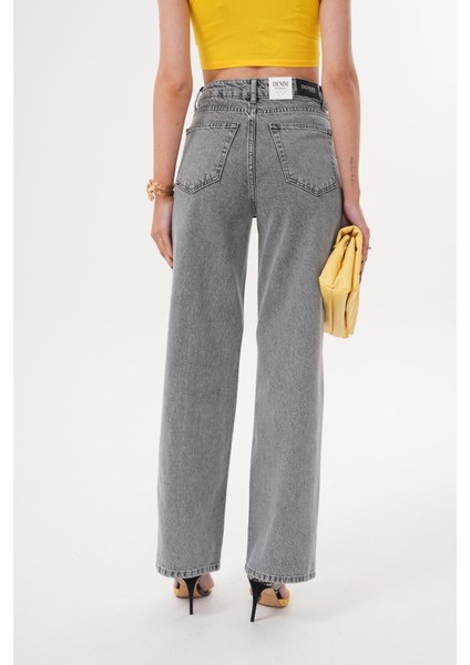 Kadın Palazzo Salaş Paça Süper Yüksek Bel Jean Pantolon Füme fırsatları