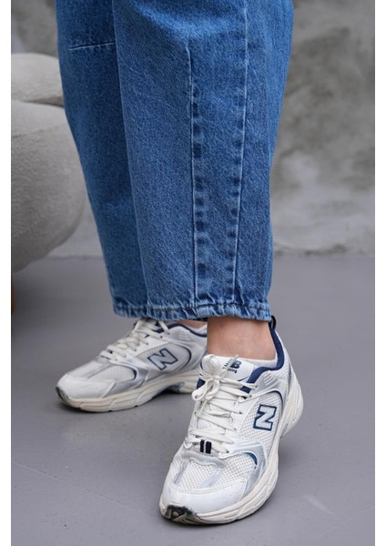 Mom Jean Yüksek Bel Bol Kesim Paça Pileli Esnek Kot Pantolon Mavi fırsatları