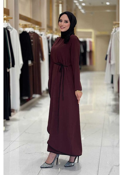 Gül Detaylı Elbise 3976 Bordo modelleri