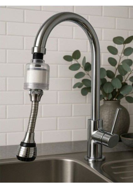 Su Tasarruflu Oynar Uzun Başlıklı Batarya Musluk Ucu Arıtma Filtreli Pas Tortu Önleyici Mutfak Evye