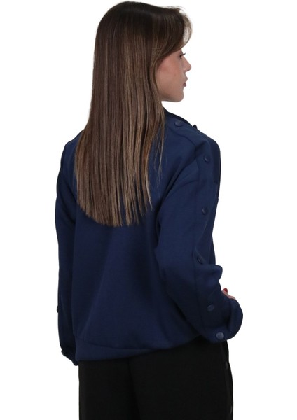 Kadın Modal Kumaş Dik Yaka Rahat Kalıp Lacivert Ceket Hırka indirimleri