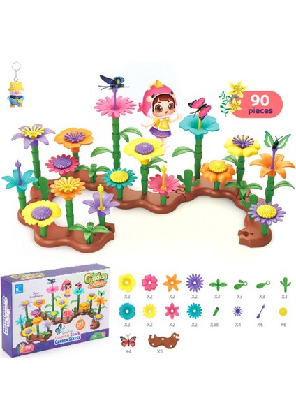 90PCS Çocuk Entelektüel Bulmacaçeşitli Bahçe Yapıtaşlarıseti Yaratıcı Dıy Çiçek Aranjmanı Montaj Oyuncakları (Yurt Dışından)
