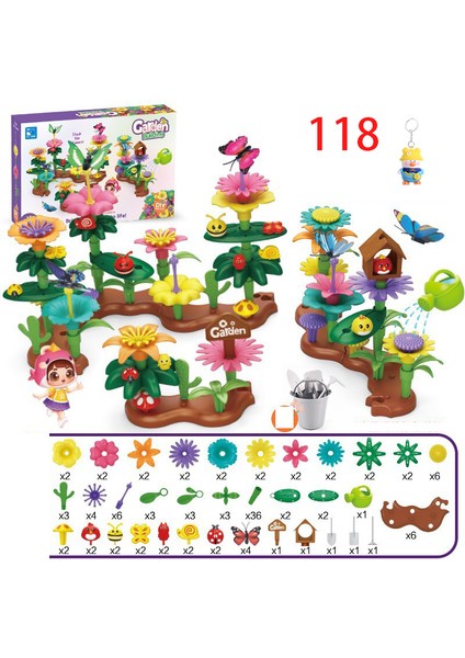 118PCS Çocuk Entelektüel Bulmacaçeşitli Bahçe Yapıtaşlarıseti Yaratıcı Dıy Çiçek Aranjmanı Montaj Oyuncakları (Yurt Dışından)