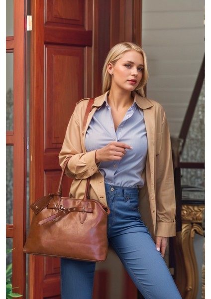 Kadın Retro Stil Kemer Detaylı El ve Omuz Kullanımına Uygun Günlük Çanta