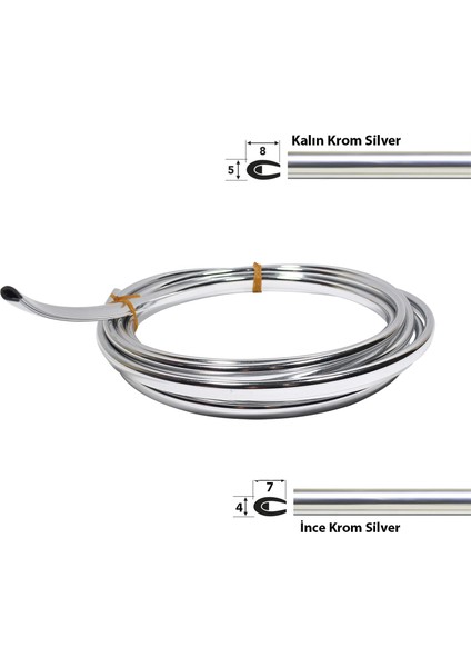 U Tip Geçmeli Krom Nikelaj Şerit Krom Silver Ince 1 Metre modelleri