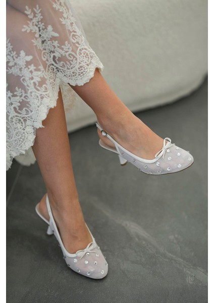 Bow Kadın Fiyonklu Taşlı File Abiye Ayakkabı Beyaz fiyatları