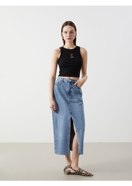 Yeni Sezon Bisiklet Yaka Nakisli Kadin Crop - S5GR92Z8