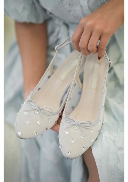 Bow Kadın Fiyonklu Taşlı File Abiye Ayakkabı Gümüş fırsatları