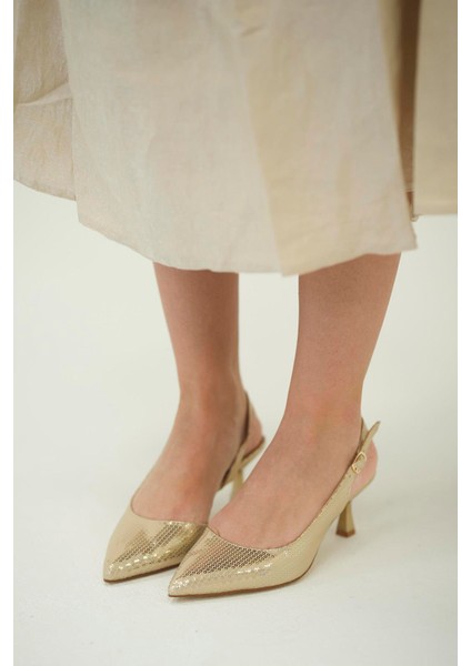 Delhi Kadın Alçak Topuklu Abiye Ayakkabı Altın fırsatları