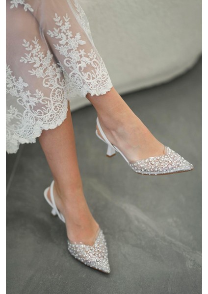 Tommen Incili Kadın Topuklu Şeffaf Ayakkabı Beyaz