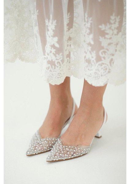 Tommen Incili Kadın Topuklu Şeffaf Ayakkabı Beyaz modelleri