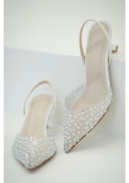 Tommen Incili Kadın Topuklu Şeffaf Ayakkabı Beyaz fırsatları