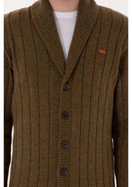 Slim Fit Erkek Haki Hırka Kolsuz %80 Akrilik Kumaş ile Şık Görünüm