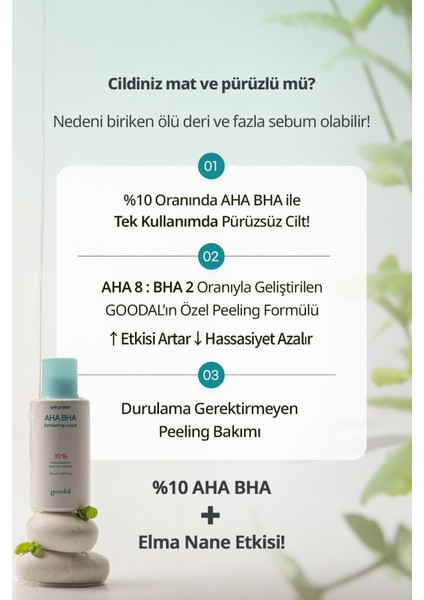 %10 Aha Bha Içerikli Peeling Solüsyonu Goodal Apple Mint Aha Bha 10% Exfoliating Liquid