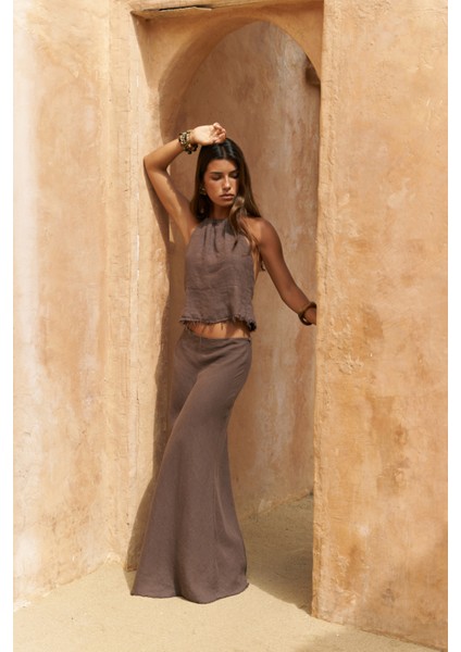 Malmvira Soft Kahve Keten Crop Etek Takım indirimleri